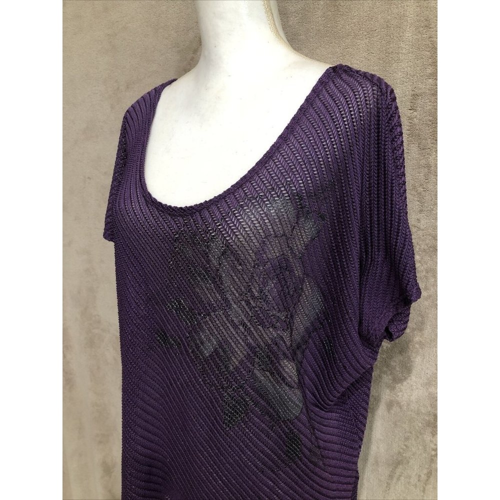 3X Plus Purple Top Blouse Floral Short Sleeve Stretch Have #394